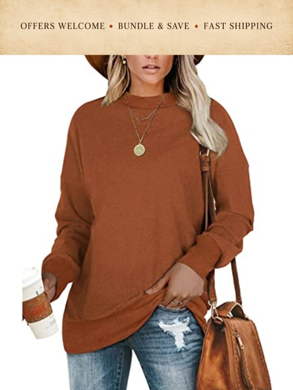 Plus Size Tunic Sweatshirt Long Sleeve Crew Neck Pullover Loose Fit